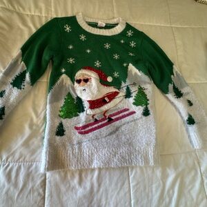 Holiday Time Green and White Fuzzy Sweater